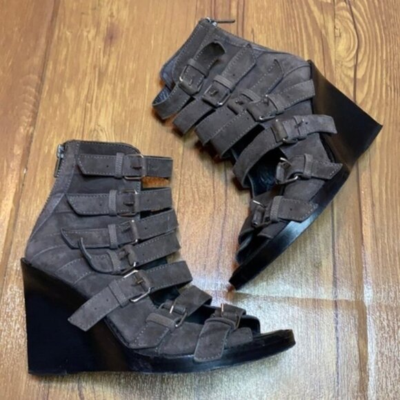 Ann Demeulemeester Strappy Leather Buckle Wedge Size 6.5 - Picture 1 of 9